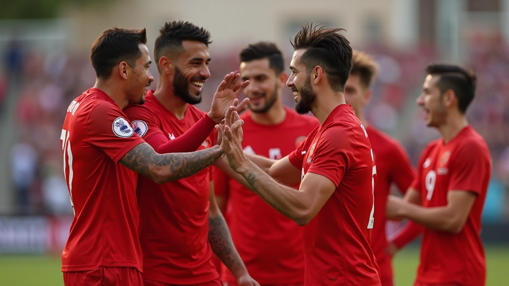 لاعبو كرة قدم يحتفلون معاً بهدف يظهر روح الفريق والوحدة