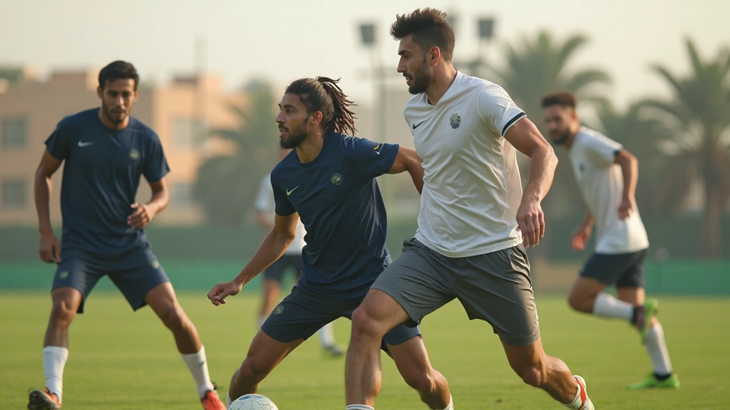 لاعبو كرة قدم يؤدون تمارين اللياقة البدنية المكثفة على الملعب