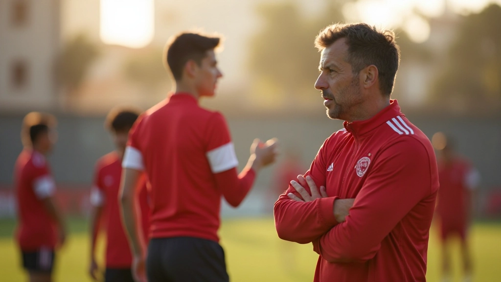 مدرب كرة قدم محترف يعلم لاعبين على ملعب حديث